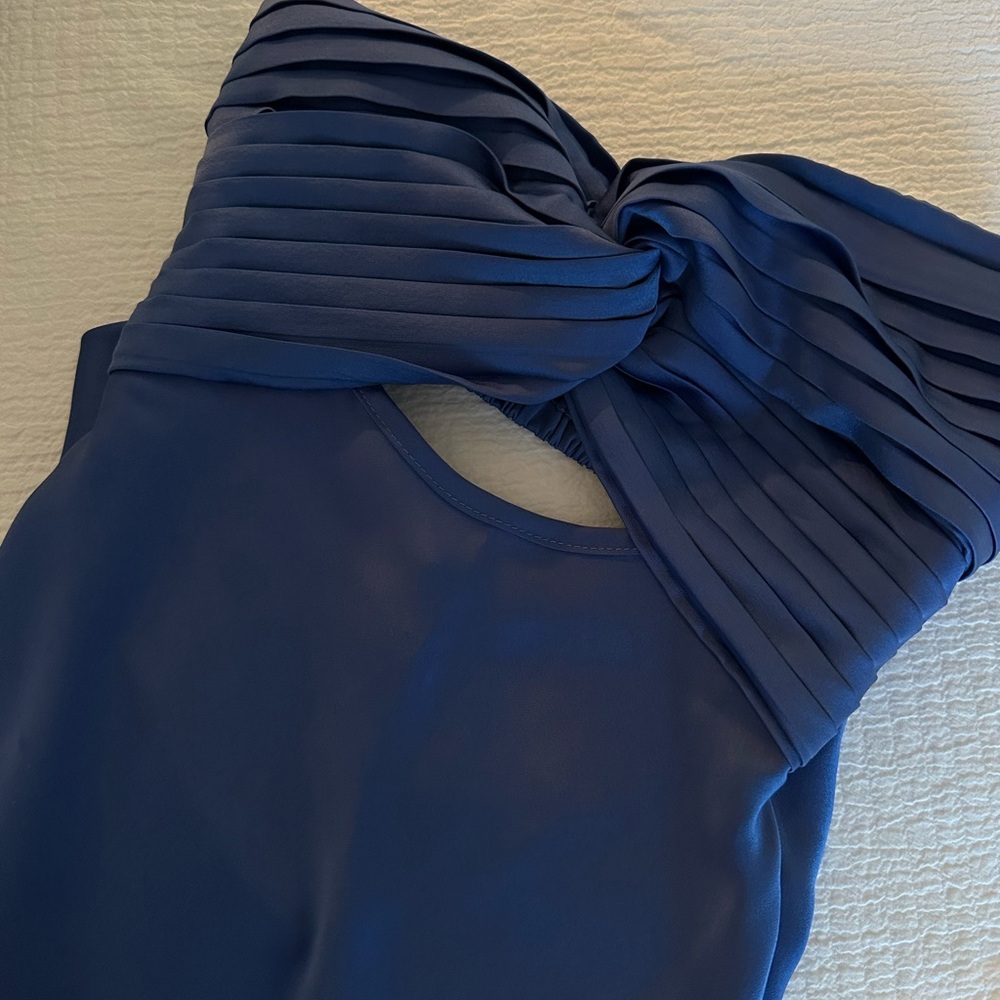 Elegant Navy Blue Pleated Dress